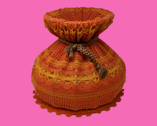 Vintage 1970's Orange Wool, Crochet, Macrame Lamp Shade