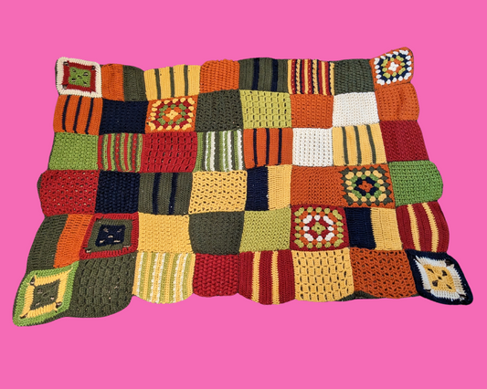 Laine colorée vintage des années 1970, petite couverture au crochet
