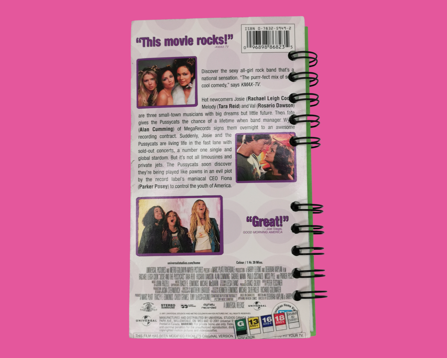 Josie et les Pussycats Cahier de film VHS recyclé