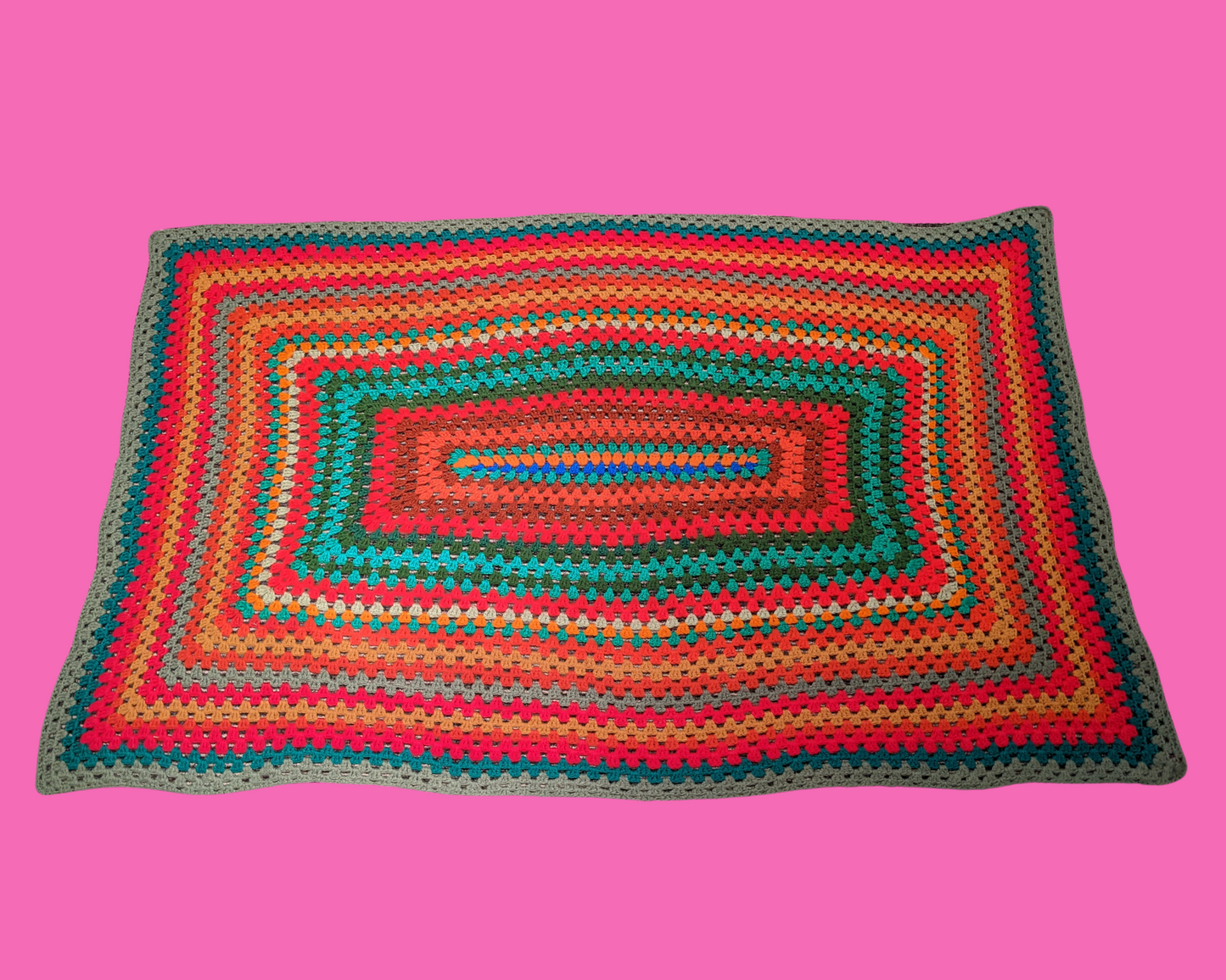 Vintage 1970's Colourful Wool Crochet Blanket