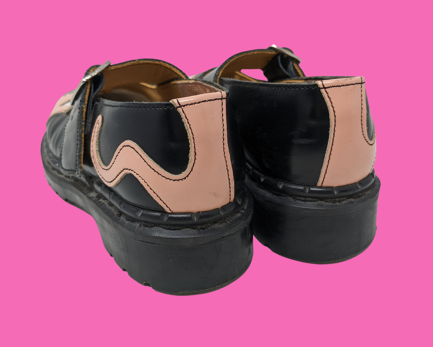 Vintage 1990's Tredair England Pink and Black Leather Kitties Shoes Size US 6.5