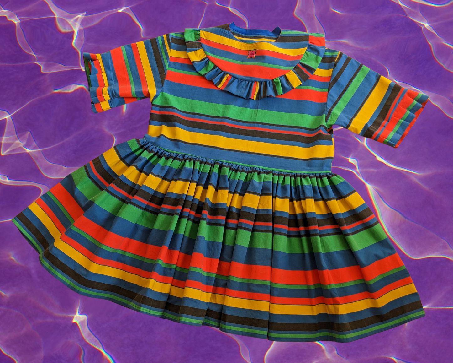 Robe t-shirt en tissu arc-en-ciel coloré des années 1990, faite à la main, recyclée, avec col amovible, convient à SML-XL