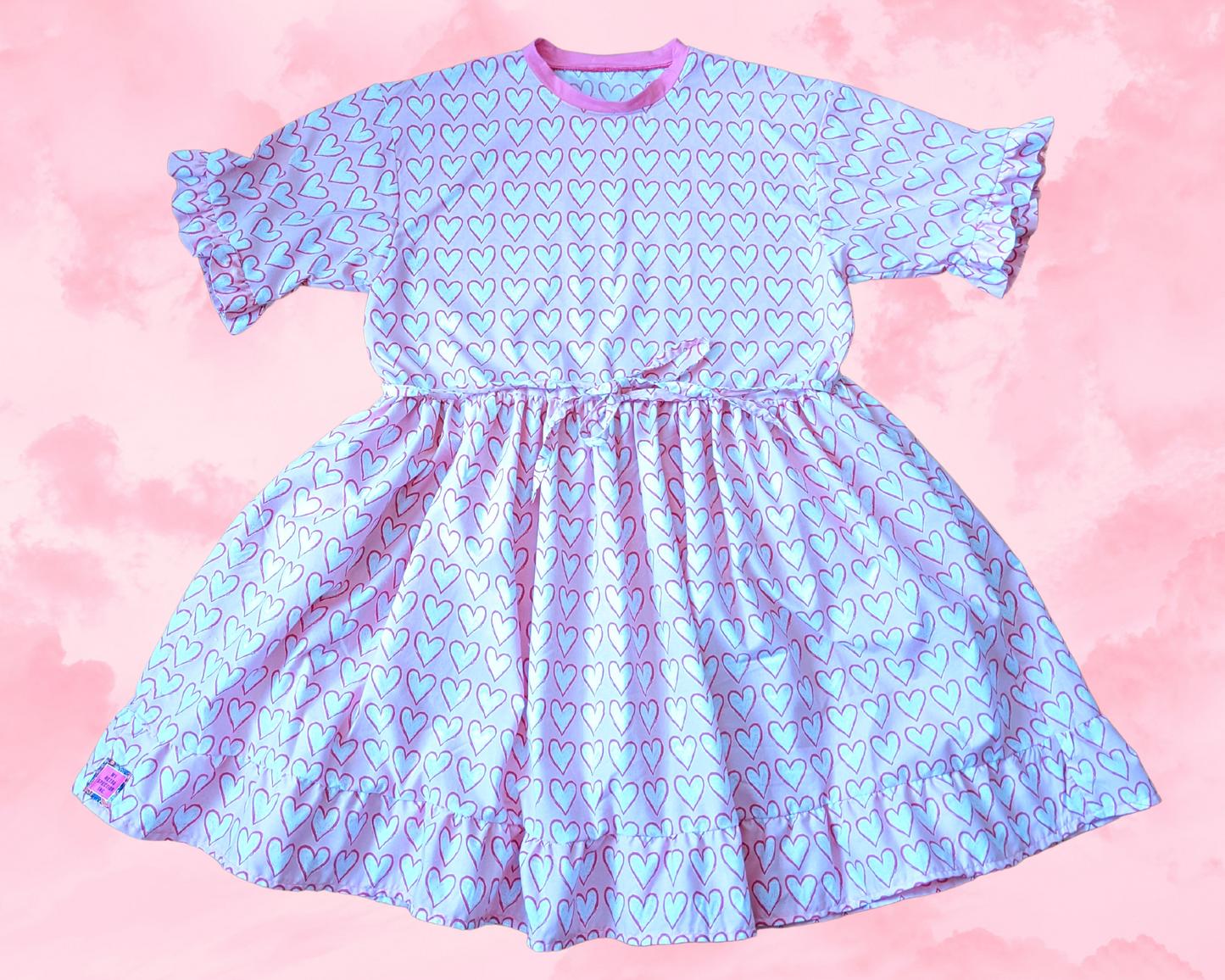 Handmade, Upcycled Valentine's Day Themed T-Shirt Dress, Pink Hearts Bedsheet Fits S-M-L-XL