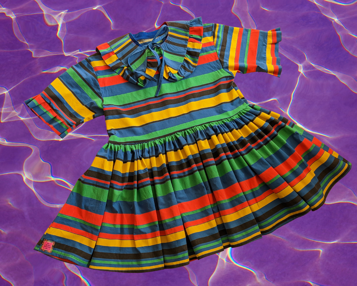 Robe t-shirt en tissu arc-en-ciel coloré des années 1990, faite à la main, recyclée, avec col amovible, convient à SML-XL