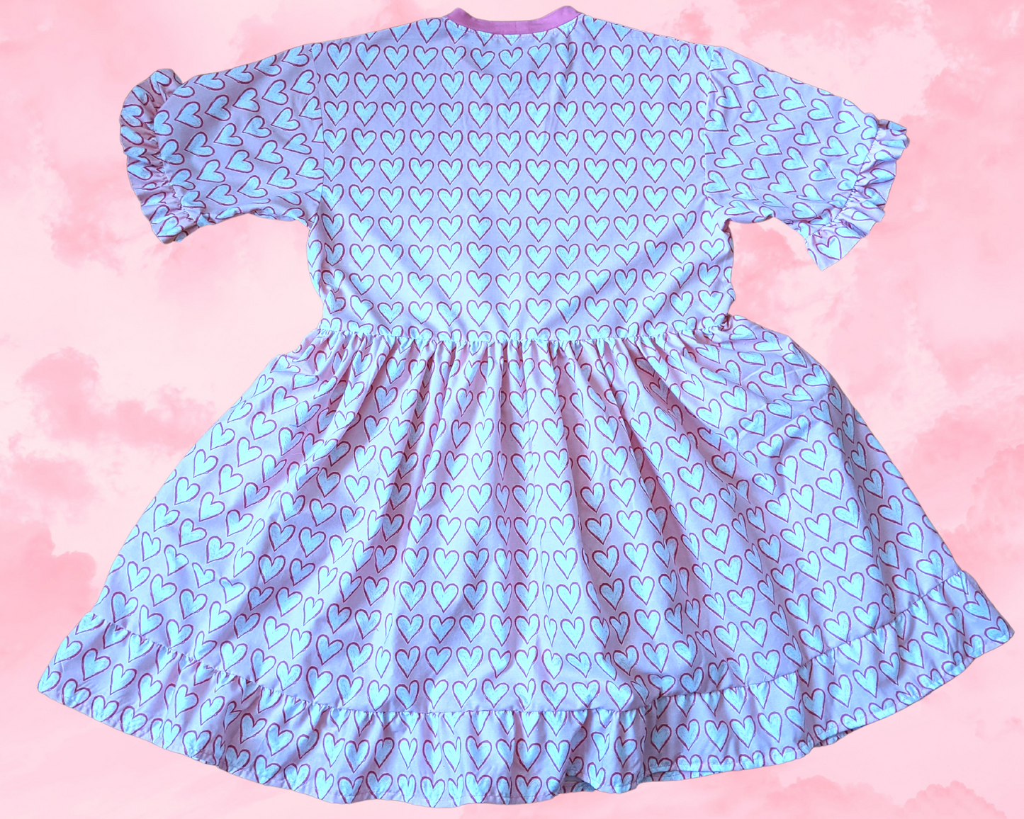 Handmade, Upcycled Valentine's Day Themed T-Shirt Dress, Pink Hearts Bedsheet Fits S-M-L-XL
