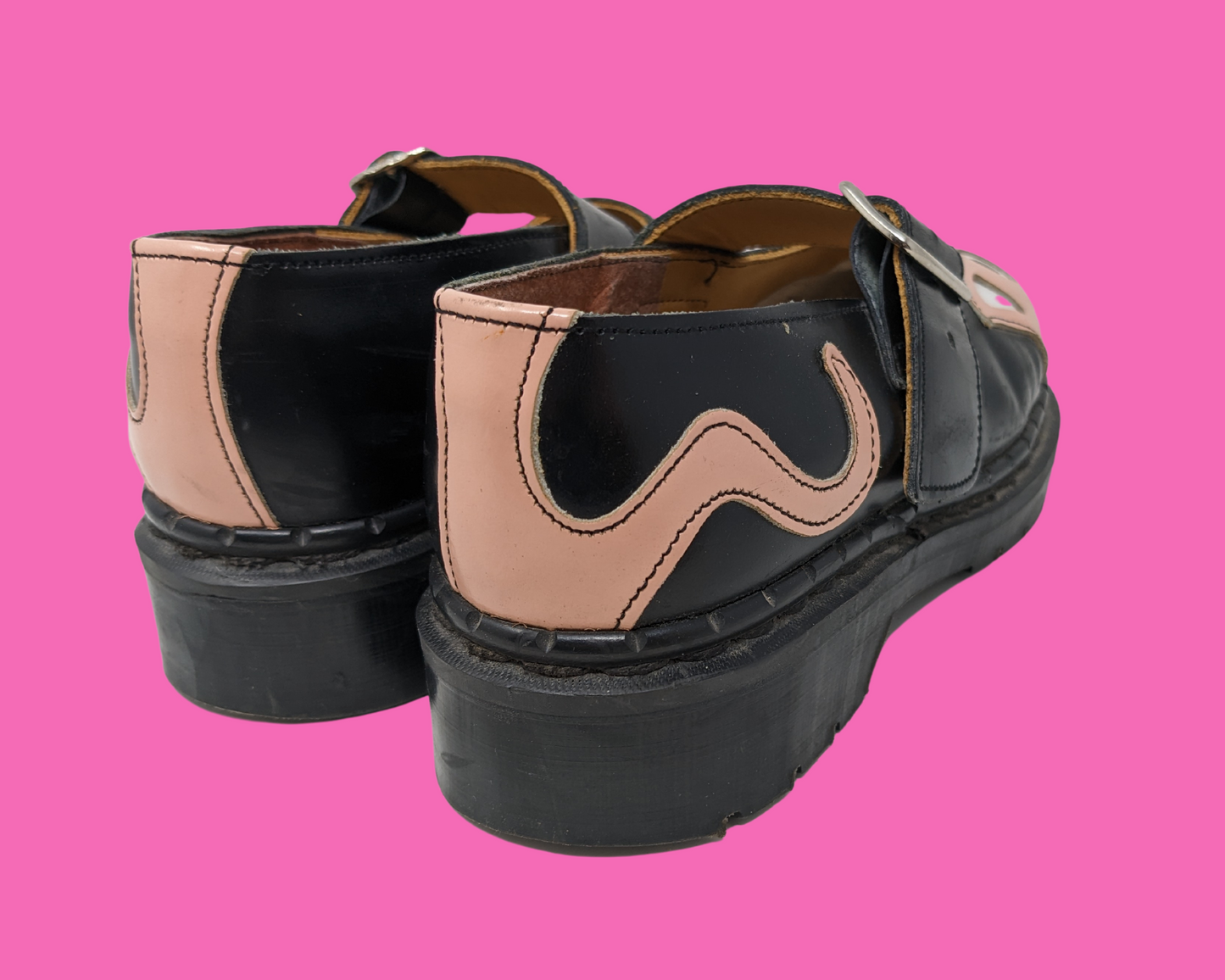 Vintage 1990's Tredair England Pink and Black Leather Kitties Shoes Size US 6.5