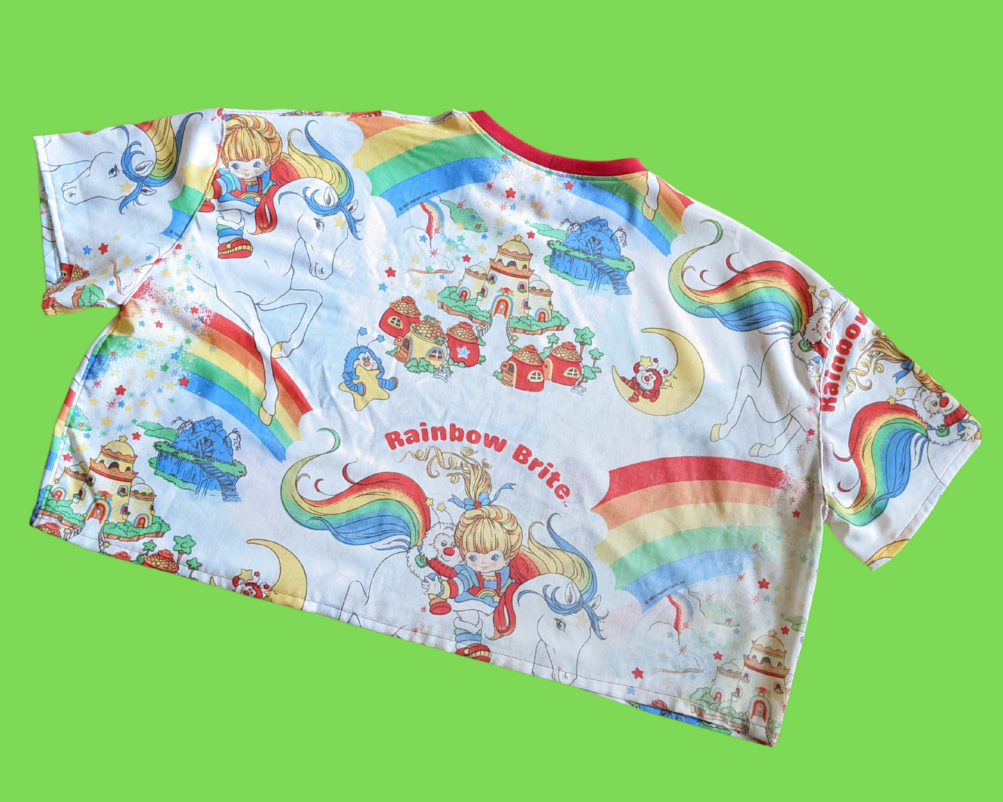Handmade, Upcycled Vintage 1980's Rainbow Brite Bedsheet Crop Top Size 2XL