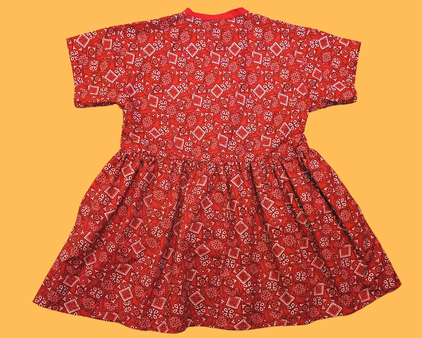 Handmade, Upcycled Red Paisley, Bandana Styled Fabric T-Shirt Dress Fits S-M-L-XL