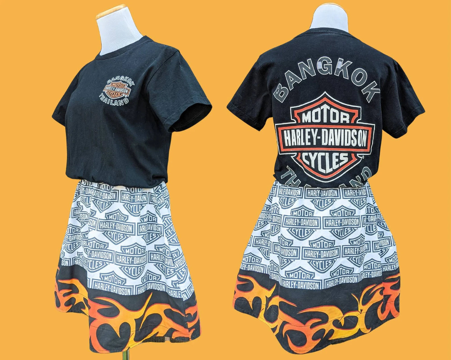 Fait à la main, Upcycled Bangkok Thaïlande Harley Davidson T-Shirt Robe Taille M