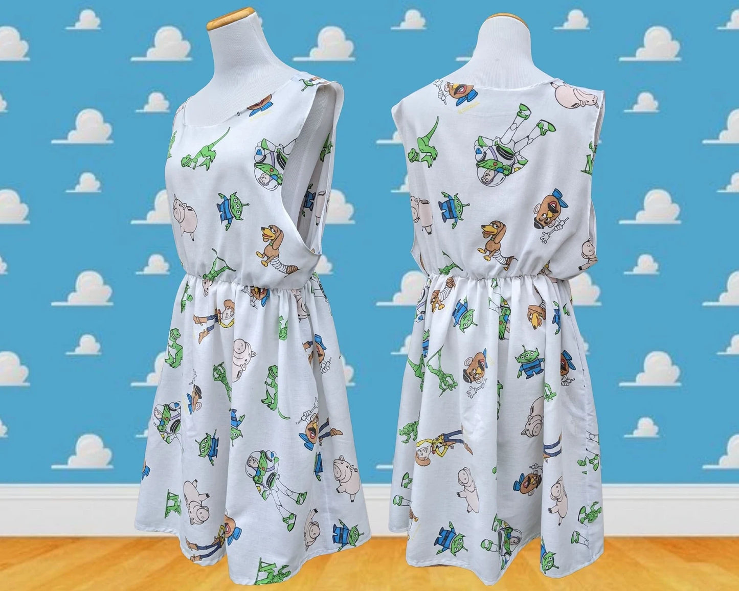 Fait à la main, Upcycled Officiel Toy Story 1995 Bedsheet Robe Taille L-XL
