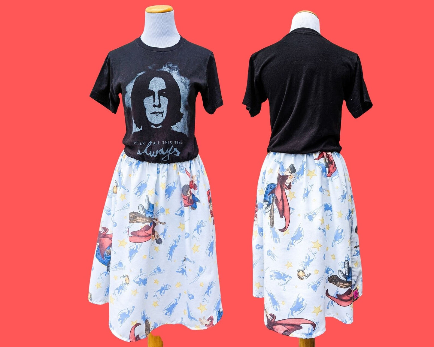 Handmade, Upcycled Harry Potter/Snape T-Shirt Dress, Official Harry Potter Bedsheet Skirt Size S