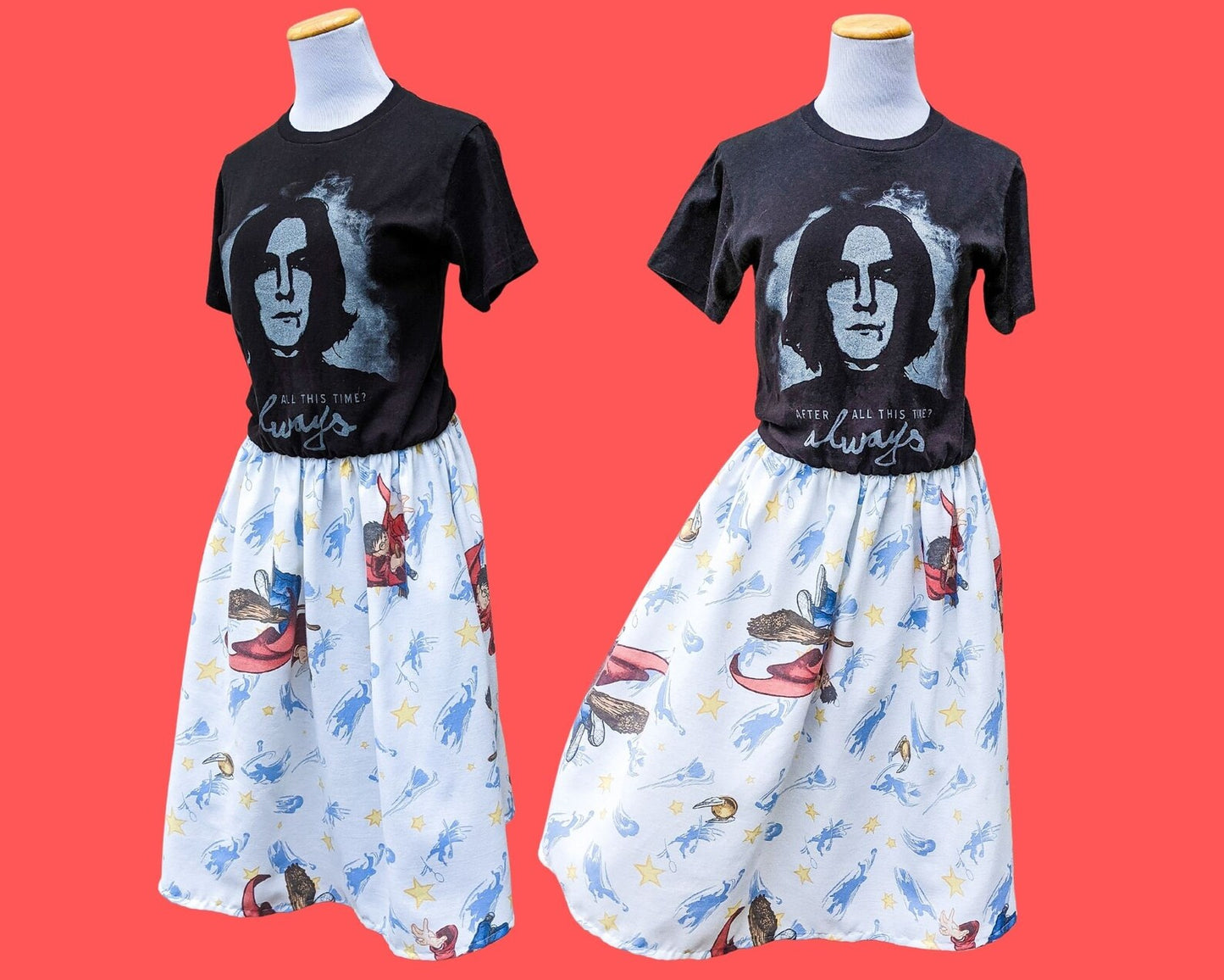 Handmade, Upcycled Harry Potter/Snape T-Shirt Dress, Official Harry Potter Bedsheet Skirt Size S