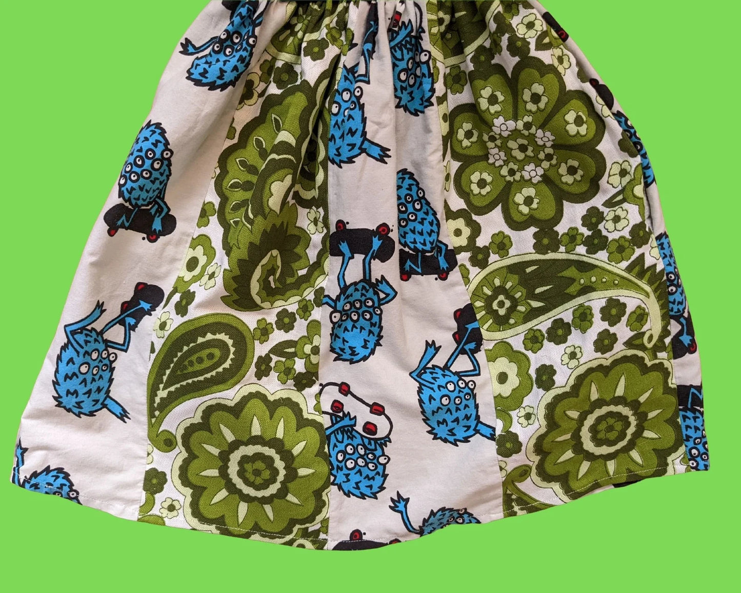 Handmade, Upcycled Breaking Bad T-Shirt Dress, Vintage 1960's Fabric and Blue Little Dudes Bedsheet Skirt and Matching Sleeves Size XS