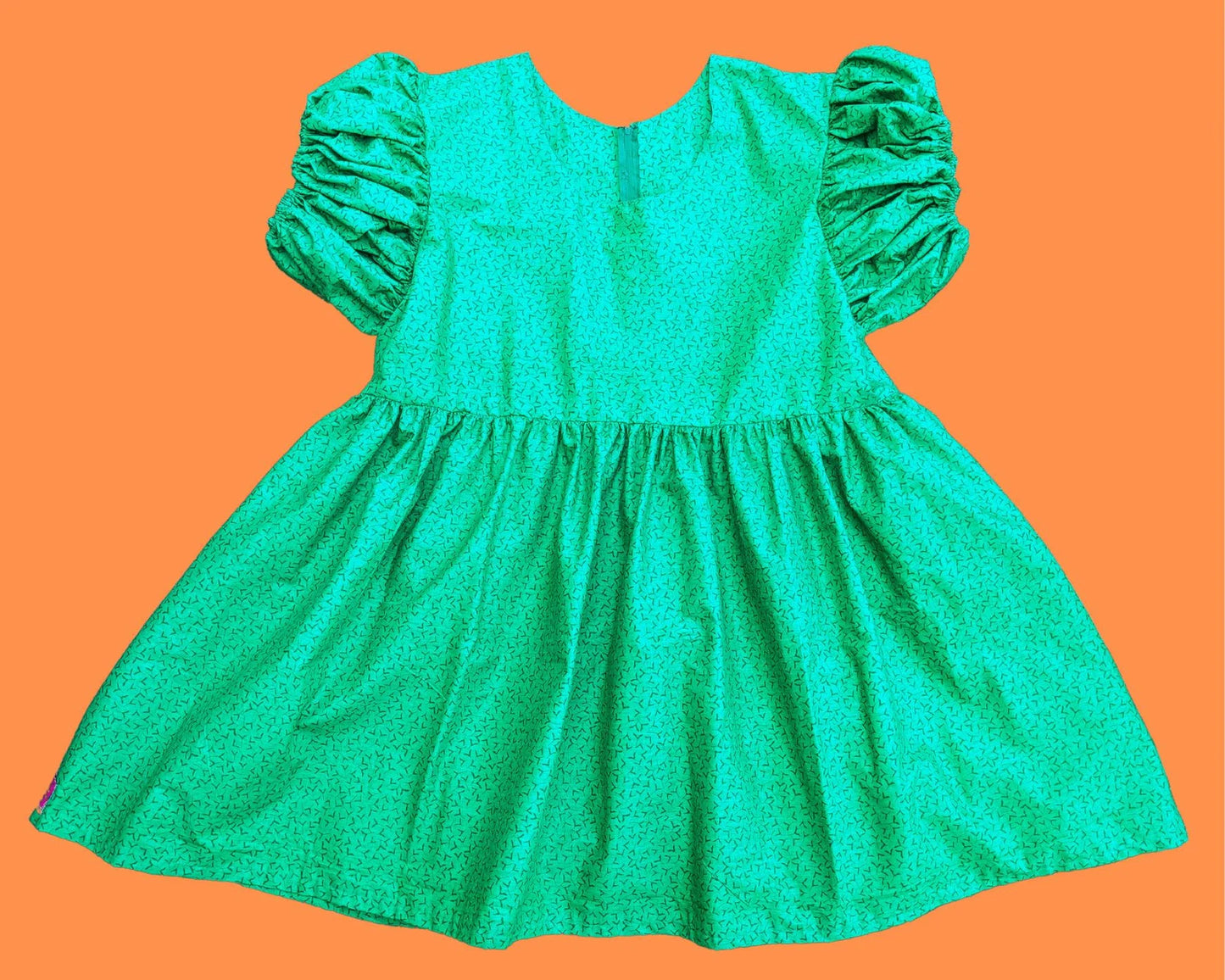 Handmade, Upcycled Emerald Green Dress Plus Size, Short Puffy Sleeves Size 2XL