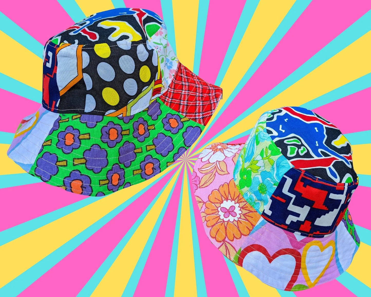 Chapeaux de seau fabriqués sur commande fabriqués à partir de tissus vintage et de chutes de draps pour adolescents/adultes